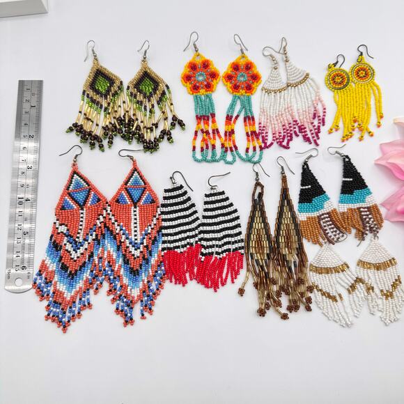Tribal Ethnic Southwestern Seed Bead Fringe Curtain Earring Lot Colorful Boho - Picture 11 of 11